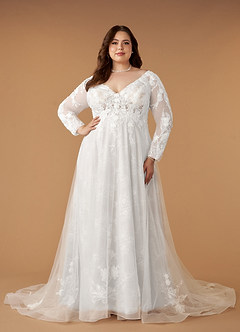 Azazie Leila Hochzeitskleider A-Linie V-Hals Pailletten Tüll Kleid Diamantweiß image4