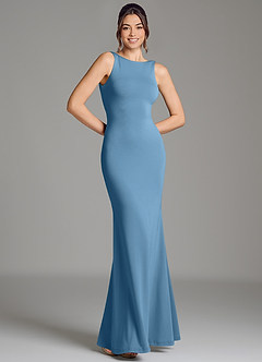 Azazie Gwen Bridesmaid Dresses Steel Blue Mermaid Pleated Premium Stretch Jersey Dress image3