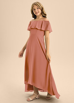 Azazie Maggie Junior A-Linie Schulterfrei Chiffon Kleid Mai Tai image4