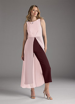 Azazie Anitta Mother of the Bride Dresses Blushing Pink Cabernet Jumpsuit/Pantsuit Pleated Stretch Crepe Dress image2
