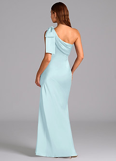 Azazie Yuanna Bridesmaid Dresses Cloud Blue Mermaid One Shoulder Stretch Satin Dress image2