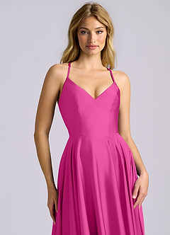 Azazie Truce Robes de demoiselle d'honneur Robe Trapèze en Satin extensible Fuchsia image7