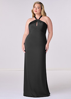 Barbie ♥ Azazie Bridesmaid Dresses Keyhole Halter Stretch Satin Sheath Dress image7