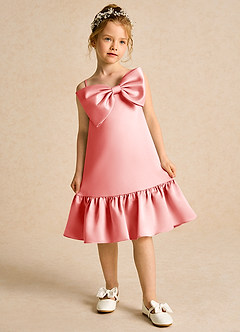 Azazie Kiwi Blumenmädchenkleider A-Linie Spaghetti Riemen Matte Satin Kleid Koralle image4