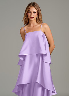 Azazie Azalea Bridesmaid Dresses Lilac A-Line Ruched Stretch Satin Dress image2