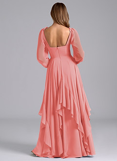 Azazie Karan Bridesmaid Dresses Coral A-Line Long Sleeve Chiffon Dress image2