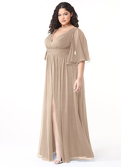 Azazie Temeka Robes de demoiselle d'honneur Robe Trapèze en Mousseline de soie Rayé Taupe image3
