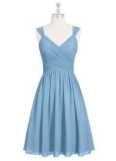 Azazie Angie Brautjungfernkleider A-Linie Korsett Chiffon Kleid Stahlblau image7