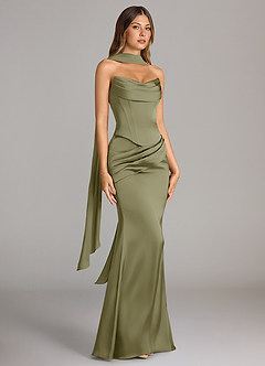 Azazie Sorrel Robes de demoiselle d'honneur Robe Sirène Convertible en Satin extensible Sans bretelle Pistache image3