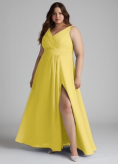 Azazie Karina Bridesmaid Dresses Canary A-Line Pleated Chiffon Dress image6