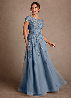 Azazie Jalinda 신부의 어머니 드레스 A라인 레이스 쉬폰 플로어 길이 드레스 image1