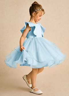 Azazie Chirp Robe Demoiselle D'honneur Fillette Robe Princesse en Tulle Bleu Ciel image2