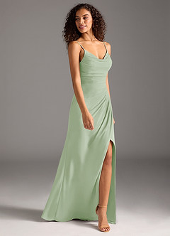 Azazie Deandra Robes de demoiselle d'honneur Robe Sirène en Mousseline de soie Plissée Vert Sauge image4