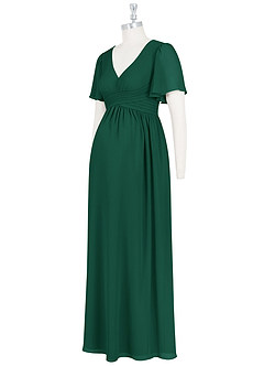 Azazie Verna vestidos de dama de honor de maternidad Vestido de Corte En A Cuello en V fruncido Hasta el suelo Gasa image11