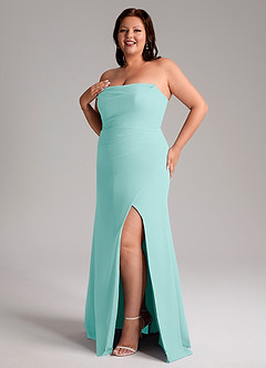 Azazie Leonis Bridesmaid Dresses Aqua Sheath Strapless Chiffon Convertible Dress image13