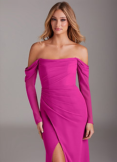 Azazie Hallie Bridesmaid Dresses Fuchsia Mermaid Long Sleeve Chiffon Dress image5