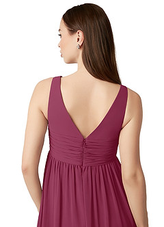 Azazie Yetta Maternity Bridesmaid Dresses A-Line V-Neck Gathered Chiffon Floor-Length Dress image3