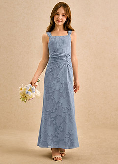 Azazie Brookie Girls Formal Flower Girl Dresses Dusty Blue A-Line Sleeveless Floral Burnout Dress image3