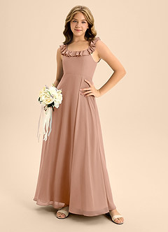 Azazie Callie Junior Abito A-Line in Chiffon Increspato Champagne Rosa image3