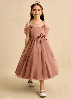 Azazie Juni Blumenmädchenkleider Ballkleid Plissee Tüll Kleid Bronzer image7