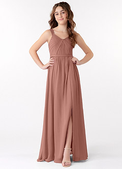 Azazie Evie Junior Agave A-Line Pleated Chiffon Dress image1