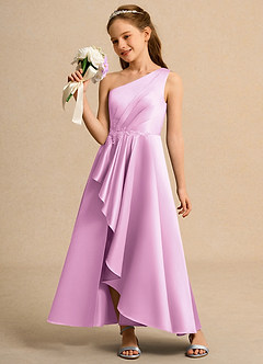 Azazie Taffy Girls Formal Venta final Vestido de Rosa Caramelo de Satin Mate de Corte en A con Encaje image3