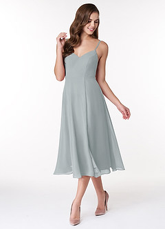 Azazie Clarissa Bridesmaid Dresses Dolphin Grey A-Line V-Neck Chiffon Dress image4