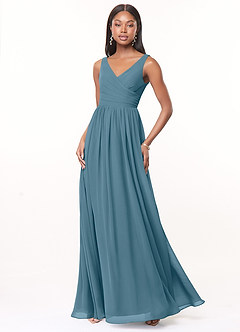 Azazie Keyla Bridesmaid Dresses Bermuda A-Line V-Neck Pleated Chiffon Dress image1