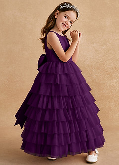 Azazie Twinkle Toes vestidos de niña de las flores Vestido de Uva de Tul de Corte En A con Lazo image3