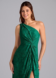 Azazie Brooke Bridesmaid Dresses Emerald A-Line One Shoulder Floral Burnout Dress image6
