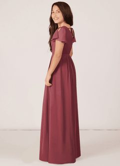 Azazie Peony Junior Merlot A-Line Pleated Chiffon Dress image5
