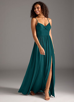 Azazie Zeya Bridesmaid Dresses Peacock A-Line Pleated Mesh Dress image3