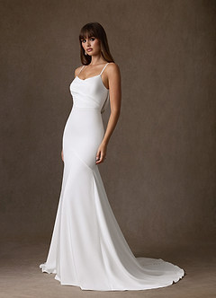 Azazie Farah Wedding Dresses Diamond White Mermaid Crepe Back Satin Dress image6