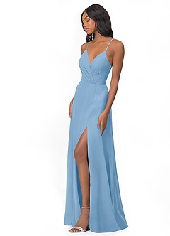 Azazie Everleigh Vente finale Robe Trapèze en Mousseline de soie Plissé en cœur Matcha image4