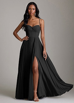 Azazie Akiko Probar vestidos en casa Vestido de Negro de Gasa de Corte en A con Escote de Corazón image3