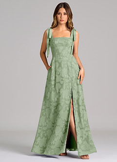 Azazie Debra 신부 들러리 드레스 A라인 포켓이 있는 플로럴 번아웃 바닥 길이 드레스 image1