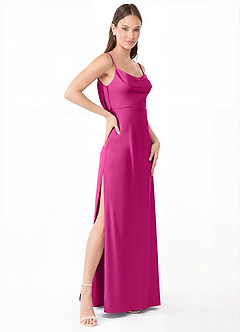Azazie Alaija Bridesmaid Dresses Fuchsia Mermaid Side Slit Stretch Satin Dress image3