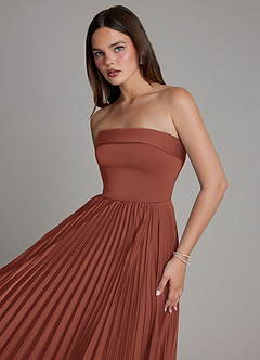 Azazie Mariana Bridesmaid Dresses Auburn A-Line Pleated Stretch Satin Dress image4