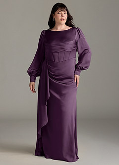 Azazie Raye Bridesmaid Dresses Plum Mermaid Long Sleeve Stretch Satin Dress image7