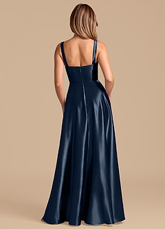 Azazie Shaude Bridesmaid Dresses Dark Navy A-Line Pleated Metallic Satin Dress image6