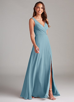 Azazie Nelly Bridesmaid Dresses Moody Blue A-Line Pleated Chiffon Dress image3