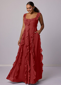 Barbie ♥ Azazie Bridesmaid Dresses Rust A-Line with Pockets Chiffon Dress image7