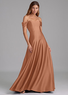 Azazie Seriana Bridesmaid Dresses Bronzer A-Line Off the Shoulder Stretch Satin Convertible Dress image4