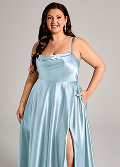 Azazie Elle Bridesmaid Dresses Sky Blue A-Line with Pockets Metallic Satin Dress image6