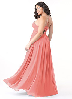 Azazie Aaida Vestidos de damas de honor Vestido de Coral de Gasa de Corte en A con Corsé image10