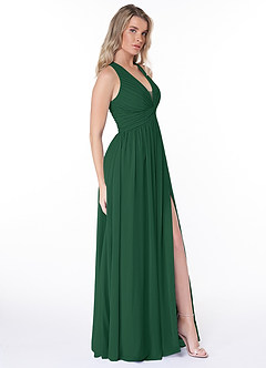 Azazie Jaclyn Bridesmaid Dresses Dark Green A-Line Pleated Chiffon Dress image4