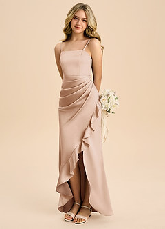 Azazie Buzzy Junior English Rose Sheath Pleated Stretch Satin Dress image1