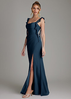 Azazie Jessamine Bridesmaid Dresses Dark Navy Mermaid Corset Chiffon Dress image5
