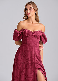 Azazie Mirian Bridesmaid Dresses Burgundy A-Line Sweetheart Neckline Floral Burnout Dress image2