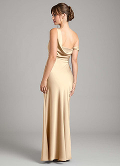 Azazie Madelyn Robes de demoiselle d'honneur Robe Sirène Convertible en Satin extensible Une épaule Champagne image9